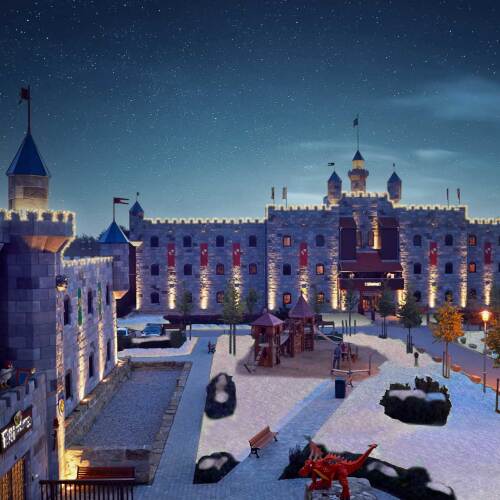 Die Burgen im LEGOLAND Feriendorf sind festlich geschmückt und machen den Familien-Kurzurlaub für Winterfans perfekt.