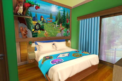 In der neuen Waldabenteuer Lodge im LEGOLAND Feriendorf wurde auch im Elternschlafbereich jedes Detail liebevoll gestaltet.