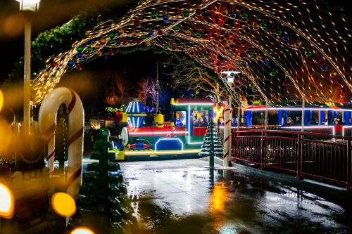 Beim WinterWonder LEGOLAND dreht ein funkelnder LEGOLAND Express seine Runden vorbei an tollen Dekorationen und stimmungsvollen Lichtern.