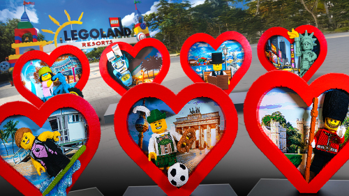 Die ikonischen LEGO Herzen zum Auftakt des globalen LEGO Festivals gibt es an sieben Standorten weltweit - jedes mit einem eigenen, einzigartigen Thema, das den jeweiligen Standort widerspiegelt: LEGOLAND Billund, LEGOLAND California, LEGOLAND Deutschland, LEGOLAND Florida, LEGOLAND Korea, LEGOLAND New York und LEGOLAND Windsor.