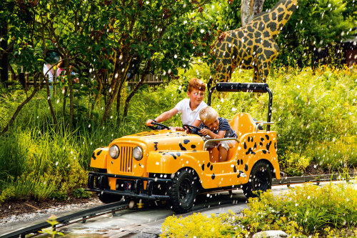 Bei der Safari-Tour im LEGOLAND spritzen wilde Tiere aus LEGO Steinen mit Wasser und sorgen so für Abkühlung an heißen Sommertagen.