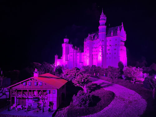Zum Internationalen Tag der Menschen mit Behinderungen am 03. Dezember beleuchtet das LEGOLAND® Deutschland das Schloss Neuschwanstein aus über 300.000 LEGO Steinen im MINILAND in Lila.